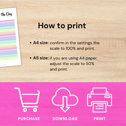 Step-by-step guide showing how to print the printable journal