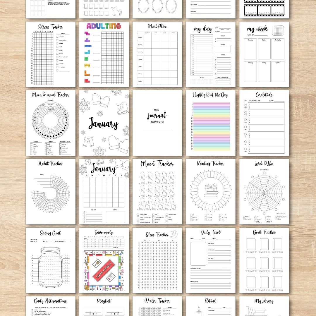 Printable journal bundle with planners, trackers and over 250 printable pages
