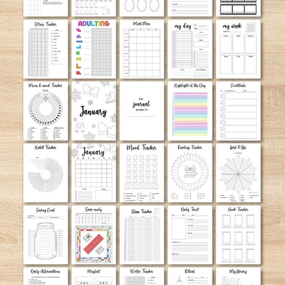 Printable journal bundle with planners, trackers and over 250 printable pages